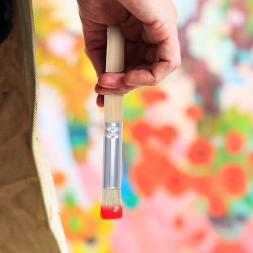 Healeved 12pcs Wood Handle Stencil Brush Set with Hollow Center for Precise Detailed Painting Natural Bristle Brushes for Oil Acrylic Watercolor DIY Art and Craft Supplies
