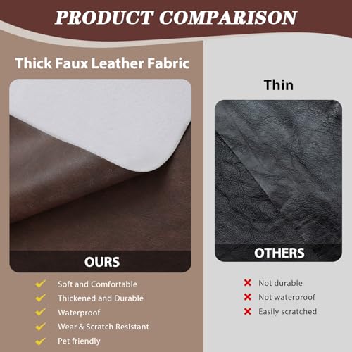 Faux Leather Vinyl Upholstery Fabric by The Yard 1.3mm Thicken 15 Yards - color: Burgundy, size: 15 Yards