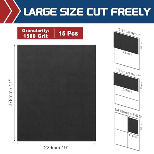 15Pcs Sand Papers 9x11In 1500 Grit Sandpaper Sheets Silicon Carbide - size: 1500 Grit