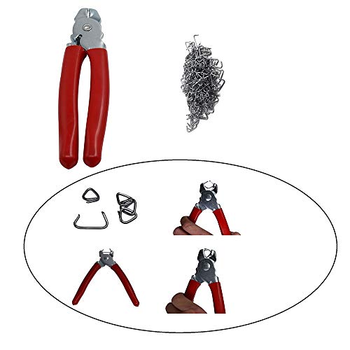 HARDK Hog Ring Pliers Set Straight, 300 PCS Galvanized Hog Rings - Perfect for Furniture Upholstery, Auto Upholstery, Plastic Meat & Sausage Casings - style: Straight & 300 PCS