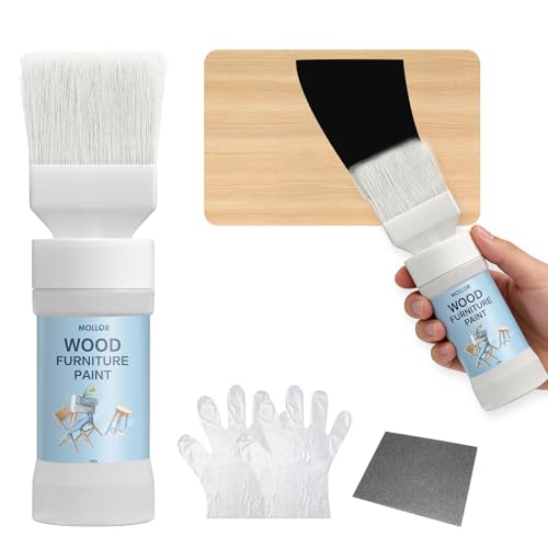 Black Paint for Wood, 5.29 Oz (150g) Black Touch Up Paint for Wood, Doors, Cabinets, Furniture & Metal Surfaces - No Sanding, Fast-Drying, Water-Based Multi-Surface - color: Black