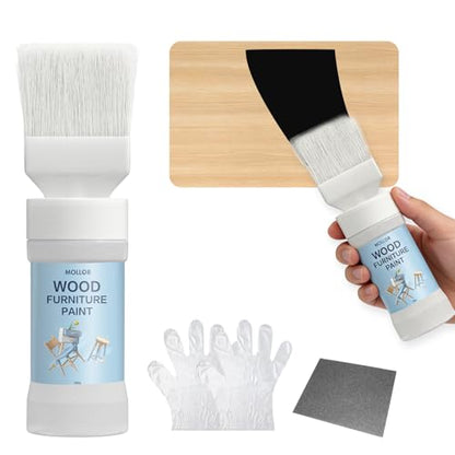 Black Paint for Wood, 5.29 Oz (150g) Black Touch Up Paint for Wood, Doors, Cabinets, Furniture & Metal Surfaces - No Sanding, Fast-Drying, Water-Based Multi-Surface - color: Black