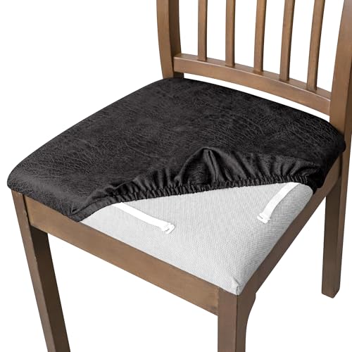 FORCHEER Black Dining Chair Seat Cushion Covers Set of 4 Leather Looking Stretch Kitchen Chair Seat Covers Square 14-18Inch Washable Replacment - color: Leather Looking-black, size: 4 Pieces