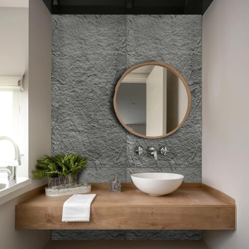 Faux Stone Wall Panels, 5-Pack 3D PU Cement-Texture Panels, Gray - color: Dark Gray