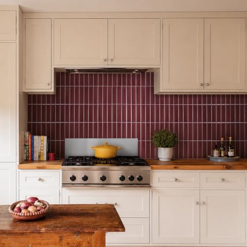 Smart Tiles Peel and Stick backsplash, Stacked Burgundy Red, 11.43"x9" - color: Burgundy Red