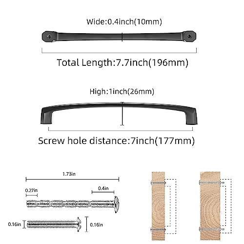 COTYKILEY 10 Pack 7Inch(177mm) Matte Black Kitchen Cabinet Handles Cabinet Pulls Cabinet Door Handles Kitchen Cabinet Hardware Cupboard Drawer Pulls - color: Matte Black, size: 7" Hole Center（177MM）