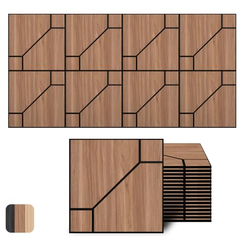 WoveN SounD Acoustic Wall Panels, Teak, 16 Pack, 12x12 in - color: DoubleCell, Teak, 16 Pack