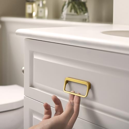 Goo-Ki Brushed Gold Cabinet pulls with 3''(76mm) Hole Center,Modern Zinc Alloy Finger Pulls for Drawer,Wardrobe,Cupboard,6 Pack - color: Brushed Gold, size: 3'' HOLE CENTERS
