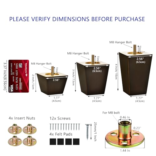 Maricome 4 Inches Furniture Feet for Couch Sofa Set of 4, Replacement Furniture Legs Square Wood Legs M8 Bolt Predrilled - color: Espresso, size: 4 Inch