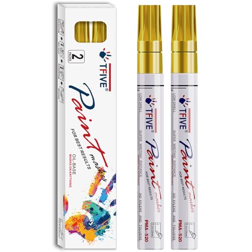 TFIVE Gold Permanent Markers Paint Pens, 2 Pack Oil Based Paint Markers - color: Gold