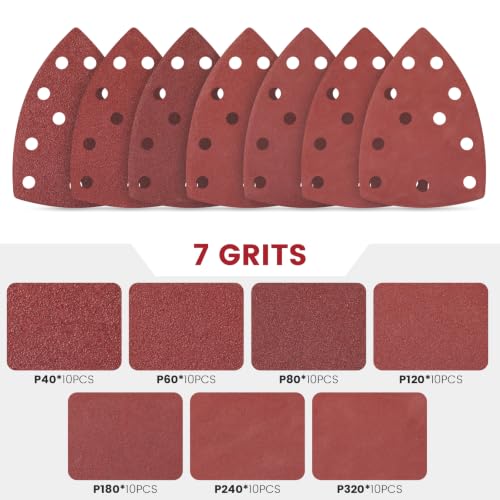 11‑Hole Mouse Detail Sander Sandpaper, 70‑Pack Triangular Sander Pads
