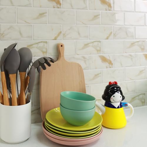 STICKGOO 10-Sheet Subway Tile Peel and Stick Backsplash, Self Adhesive Vinyl Wall Tiles, Stick on Backsplash for Kitchen and Bathroom(Thicker Design) - color: Calacatta Marble