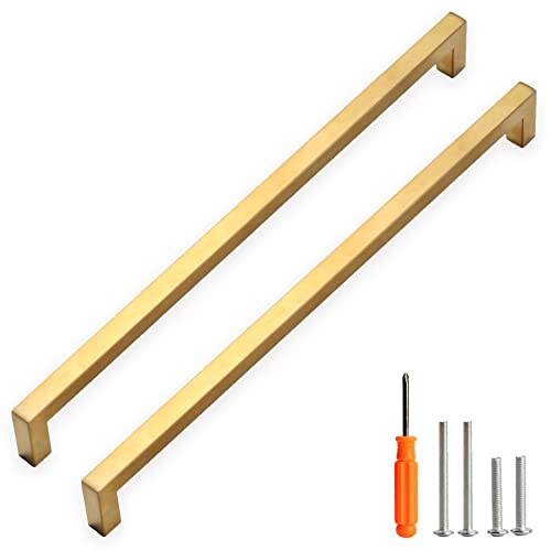 Cabinet Pulls Gold Cabinet Handles Square Drawer Pulls, 30 Pack 13-4/5 Inch Stainless Steel Kitchen Door Cupboard Cabinet Handles, Drawer Hardware Handles, 352mm Hole Centers - color: Gold, size: Two Hole - 13-4/5 inch Hole Centers(352mm)