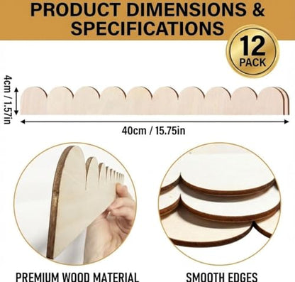 12 Pack Unfinished Scalloped Decorative Wood Trim, 15.75 x 1.57 Inch, for Home Wall Cabinet Shelf Window Door