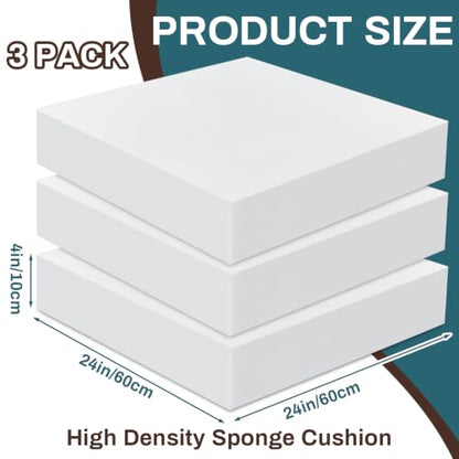 Frienda 3 Pack 5" x 24" x 24" Upholstery High Density Foam Cushion - size: 5 x 24 x 24 Inch