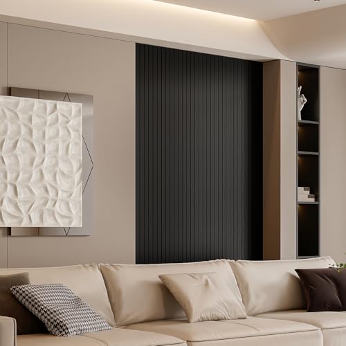 YLL YLL PVC Slat Wall Panel Peel and Stick 236"x 15.7" Faux Black Wood Grain Slat Panel Self-Adhesive Wallpaper Soundproof 3D Wall Panels - color: Black, size: 15.7" x 236"