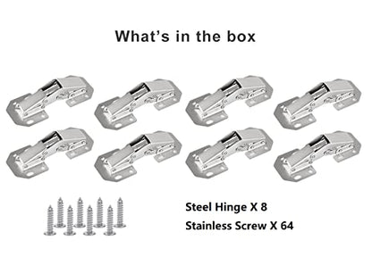 8-Pack Hidden Hinges for Cabinet Doors Frameless, Concealed Cabinet Hinges, 90 Degree Flush Mount Hinges - size: 8 Pack