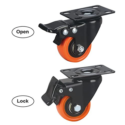 2" Caster Wheels Set of 4, Heavy Duty with Brake - color: Orange, size: 2 Inch