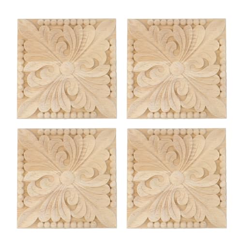 Antrader 4Pcs Square Unfinished Wood Carved Appliques,3.23"×3.23"(Style 9) - style: Style 9