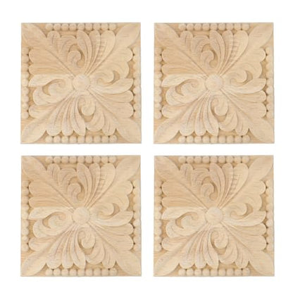 Antrader 4Pcs Square Unfinished Wood Carved Appliques,3.23"×3.23"(Style 9) - style: Style 9