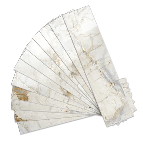 Vamos Tile Peel & Stick Backsplash on Subway Tile,40-Pack 3''x12'',Glossy - color: Pandora Marble with White Grout