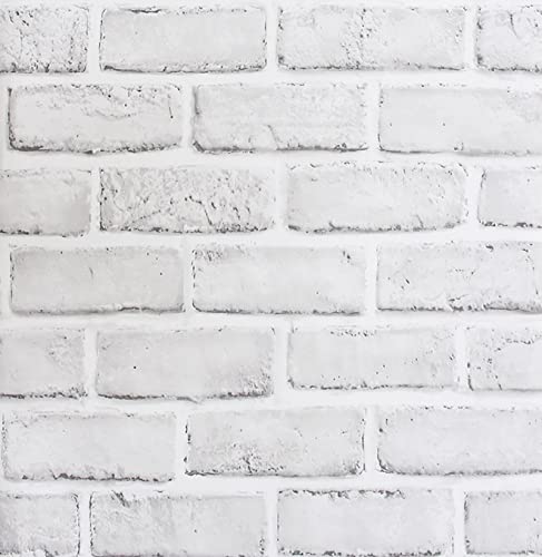 Hopeak White Brick Wallpaper, Self-Adhesive Peel and Stick Wallpaper Waterproof and Removable Good for Home Decoration and Furniture Renovation (17.5 x 511Inch) - color: White Brick, size: 17.5" x 511"