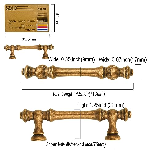 Amerdeco 10 Pack Antique Brass Cabinet Pulls 3" - color: Antique Brass, size: 3" hole center