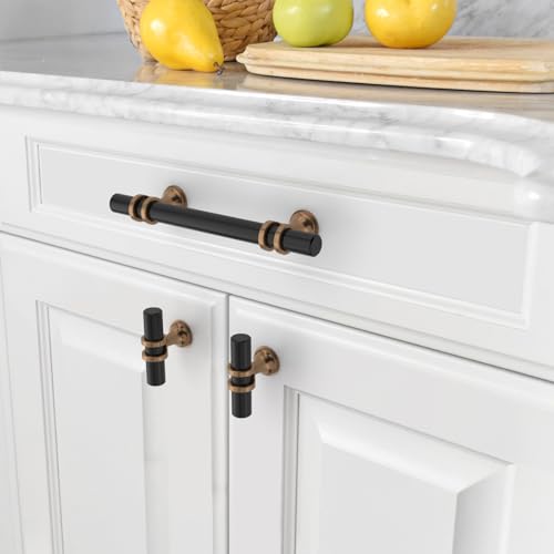 Asidrama 10 Pack 3 Inch(76mm) Champagne Bronze and Matte Black Kitchen Cabinet Handles, Cabinet Pulls Kitchen Cabinet Hardware Cupboard Handles Drawer Pulls - color: Black-Champagne Bronze, size: 3" Hole Center, style: 10 Pack