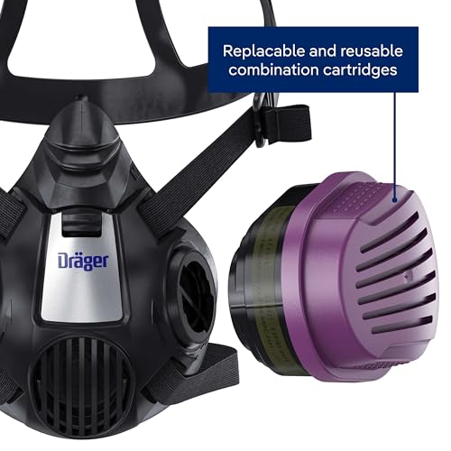 Dräger X-plore 3500 Respirator Mask Multi-Gas/P100 Combination Cartridge (OV/AG/HF/FM/CD/AM/MA/HS/P100) NIOSH-certified Half-Mask for Painting, Chemicals, Construction