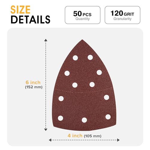 50 PCS Mouse Sander Sandpaper for Mouse Sander 11 Hole Detail Sandpaper Sanding Paper 120 Grit Hook and Loop Sander Pads Triangular Sanding Sheets Abrasive Sanding Paper - style: 11 hole 50PCS 120Grit