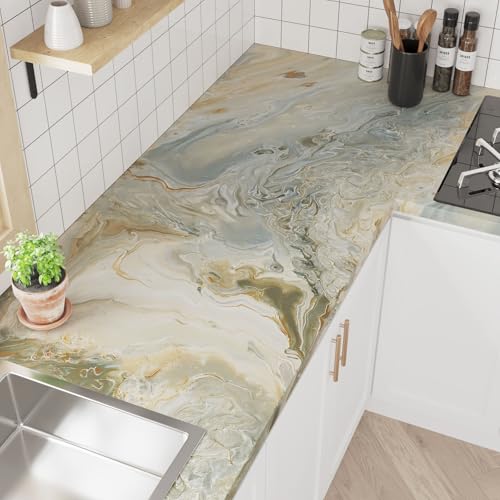 VaryPaper 15.7''x78.7'' Luxury Beige Liquid Marble Contact Paper for Countertops Waterproof Matte Marble Wallpaper Peel and Stick Countertop Vinyl Wrap Removable Granite Wallpaper for Kitchen Bedroom - size: 15.7" x 78.7"