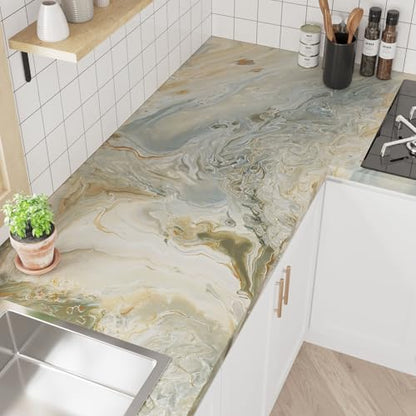 VaryPaper 15.7''x78.7'' Luxury Beige Liquid Marble Contact Paper for Countertops Waterproof Matte Marble Wallpaper Peel and Stick Countertop Vinyl Wrap Removable Granite Wallpaper for Kitchen Bedroom - size: 15.7" x 78.7"