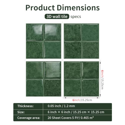 20pcs Peel and Stick Backsplash Wall Tiles,Retro Green 6"x6" - color: Retro Green