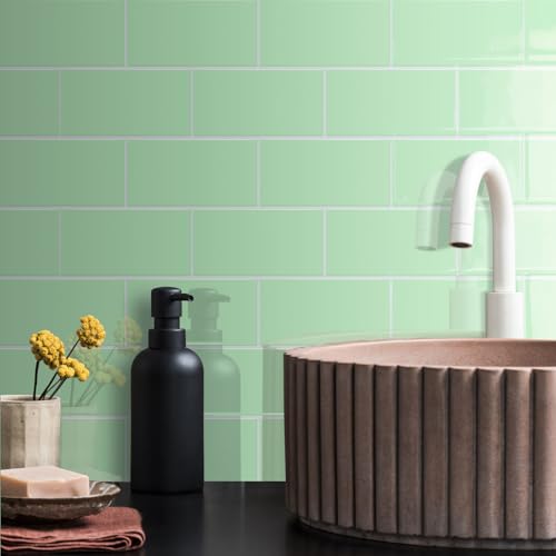 STICKGOO 10-Sheet Backsplash Peel and Stick Subway Tile(Thicker Design) - color: Light Sage