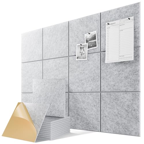 6-Pack Self-Adhesive Acoustic Panels, 12" X 12" X 0.4" High-Density Sound Proof Foam Panels for Walls, 36" x 24" Felt Bulletin Board, Soundproof Wall Panels for Home & Office (Sliver Gray) - color: Sliver Gray, size: Basic 6-Pack