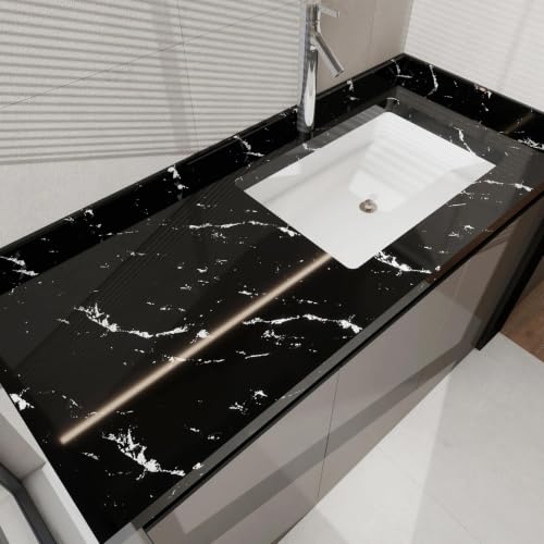 Glossy Black Marble Contact Paper for Countertops Peel and Stick Wallpaper - color: Black, size: 15.7" x 78.7"
