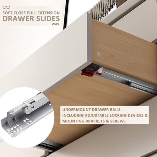 1 Pair 21 Inch Undermount Drawer Slides, Self Soft Close Full Extension Drawer Rails Concealed Drawer Runners Adjustable Locking Devices Mounting Brackets Screws Included - size: 21 Inch