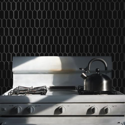 Peel and Stick Tile for Kitchen, Thicker Design 3D Self -Adhesive Long Hexagon Wall Tile Backsplash, Black 10-Sheet 12"x12" Stick on Tiles, Peel and Stick Wall Tiles for Kitchen - color: Black