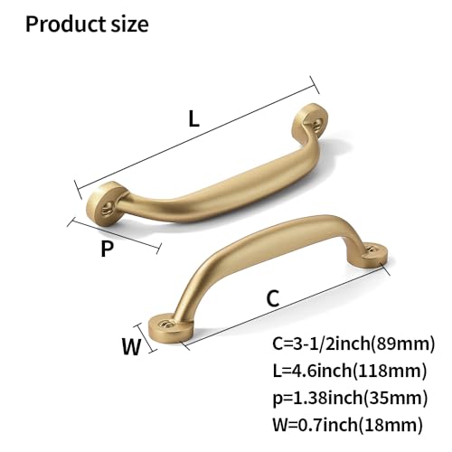 10 Pack 3-1/2 inch Hole Center Brushed Gold Cabinet Pulls - Heavy Duty Solid Drawer Matte Gold Hardware Handles Kitchen Vanity Bathroom Handles - color: Gold, size: 3-1/2"(89mm) Hole Center