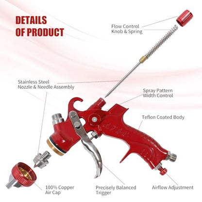 HVLP Spray Gun Kit with 10 Disposable 600ML Paint Cups & 5 Nozzles - color: red wine