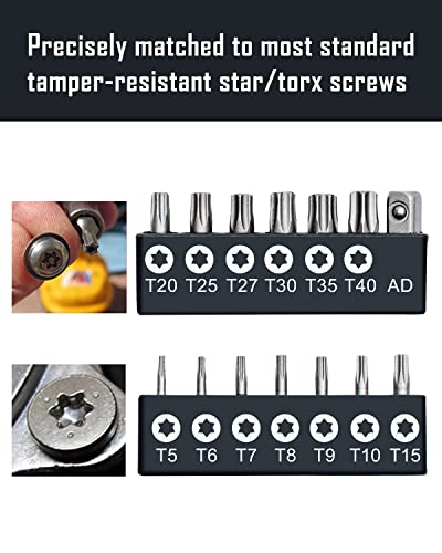 ROTATION 14-Piece Tamper Resistant Star Bits, Chrome Vanadium Steel, T5 - T40 Impact Grade Security Torx Bit Set, 1/4-inch Hex Shank - style: 14pc