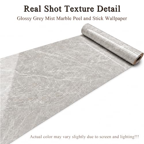 Grey Mist Marble Peel and Stick Wallpaper, 47.2 x 394 in - color: Grey Mist Marble, size: 47.2" x 394"