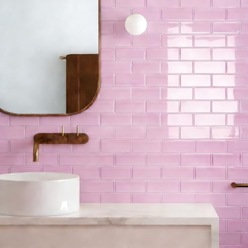 Art3d Seaglass Subway Tile Design Peel and Stick Backsplash, 10-Pack, Pink - color: Pink