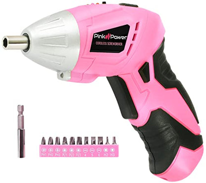 Pink Power Cordless Screwdriver Set 3.6V Electric Rechargeable Gun Kit LED