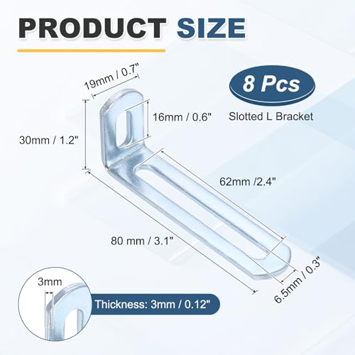 uxcell 8 Pcs Adjustable Right Angle Brackets 3.1"x1.2"x0.7" Silver - color: Silver, size: 3.1"x1.2"x0.7"