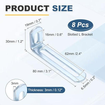 uxcell 8 Pcs Adjustable Right Angle Brackets 3.1"x1.2"x0.7" Silver - color: Silver, size: 3.1"x1.2"x0.7"