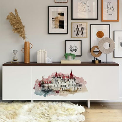 Peacoblue Watercolor Town Rub On Transfers for Furniture Craft 6"x12" - style: Watercolor Town