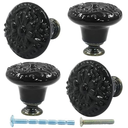 Piutouyar Black Ceramic Cabinet Knobs, 34mm / 1.3 Inch, 4Pcs - color: Black, size: 4 Pieces
