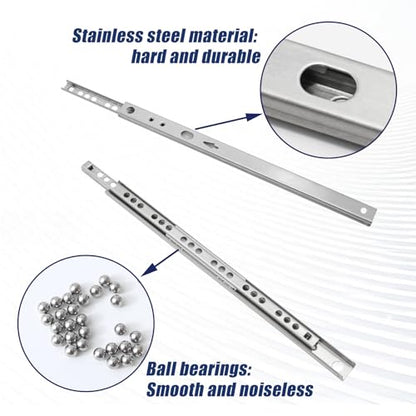 2Pcs 246mm/9.69" Silver Stainless Steel Drawer Slides (1 Pair) - size: 246mm/9.69"