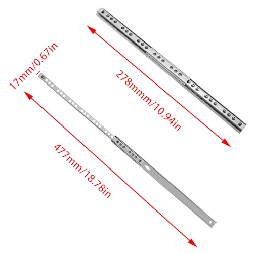 2Pcs 278mm/10.94" Silver Stainless Steel Drawer Slides (1 Pair) - size: 278mm/10.94"